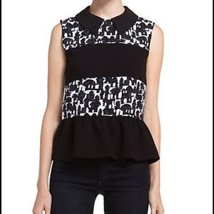 Raoul Silk Peplum Black White Top